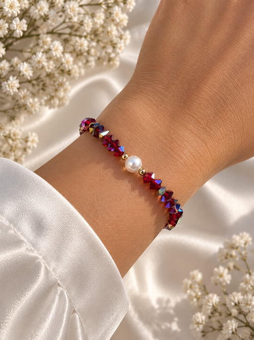 Braccialetto Crystal Pearl Bordeaux