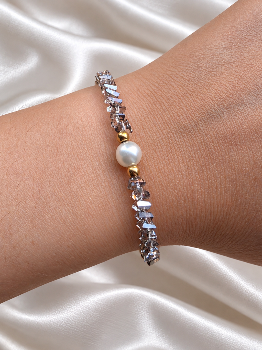 Braccialetto Crystal Pearl Argento