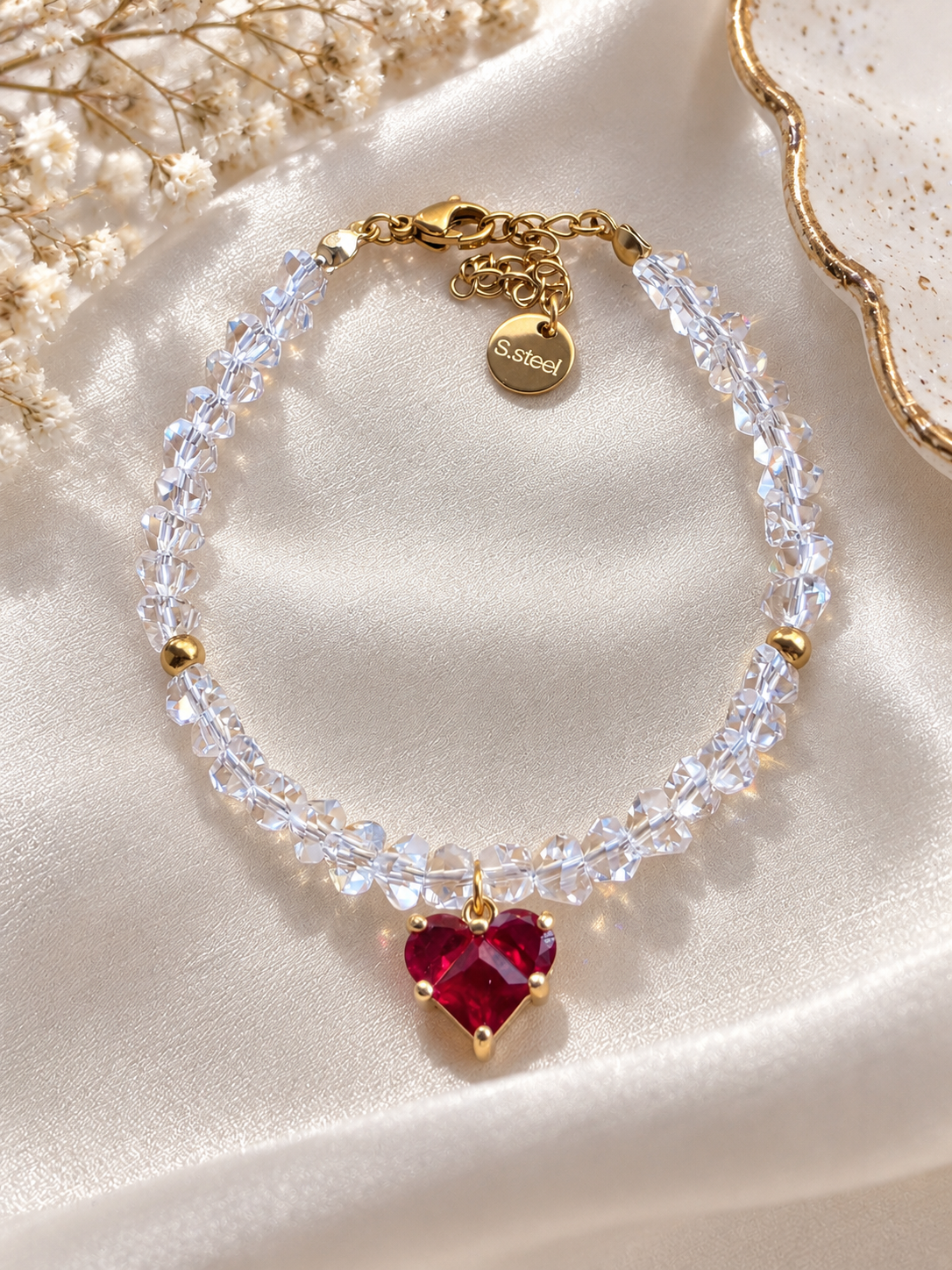 Braccialetto Crystal Heart Rosso Trasparente