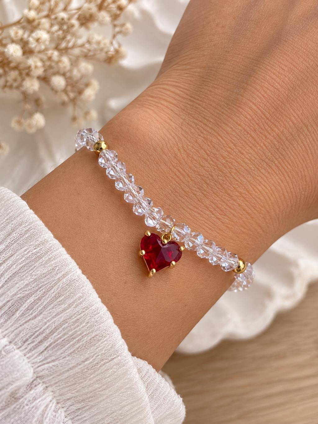 Braccialetto Crystal Heart Rosso Trasparente