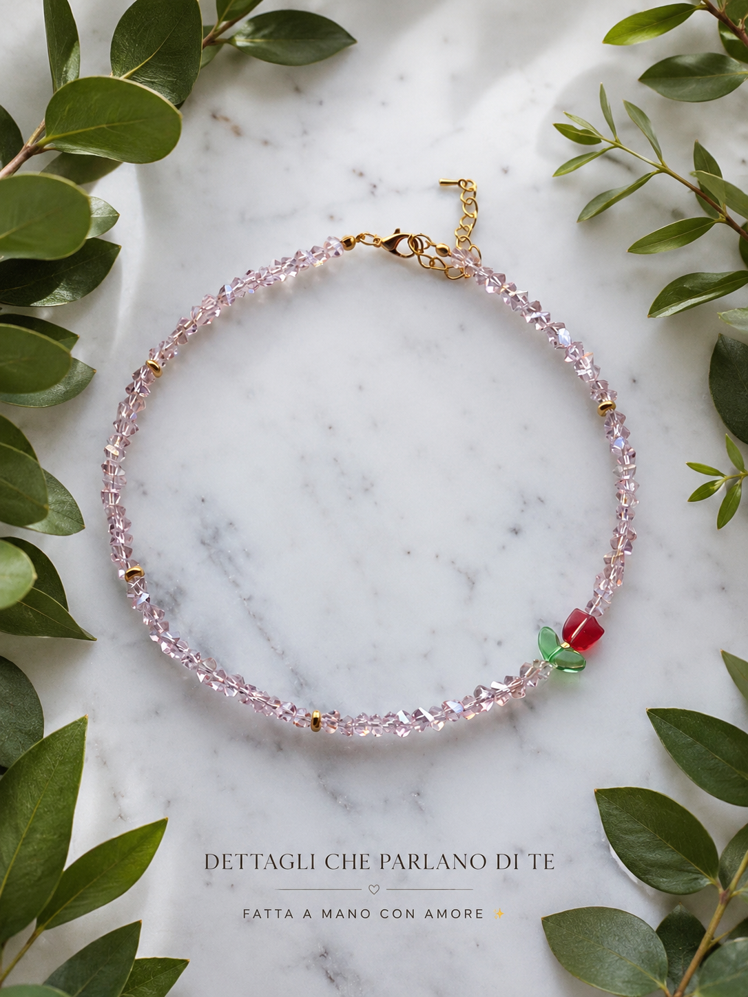 Rosé Bloom – Choker con Fiore in Vetro