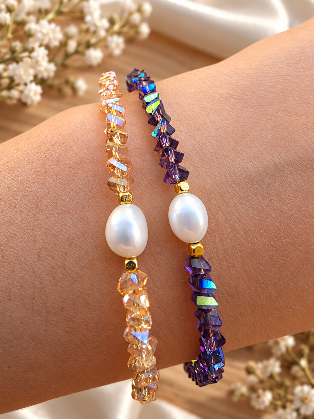 Braccialetto Crystal Pearl Viola e Miele