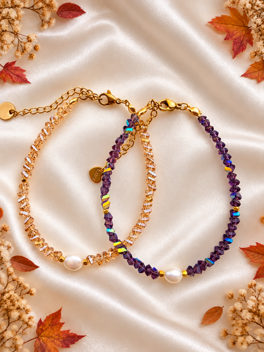 Braccialetto Crystal Pearl Viola e Miele